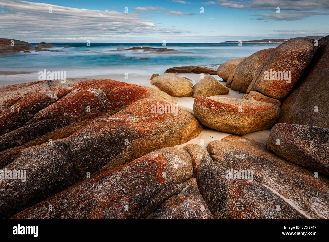 Beautiful view of boulders and beach at Bay of Fires. Stock Photo
