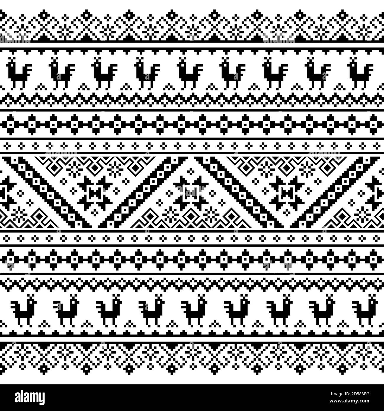 Ukrainian, Belarusian folk art vector seamless pattern, black and white design inspired by traditional cross-stitch Vyshyvanka Stock Vector