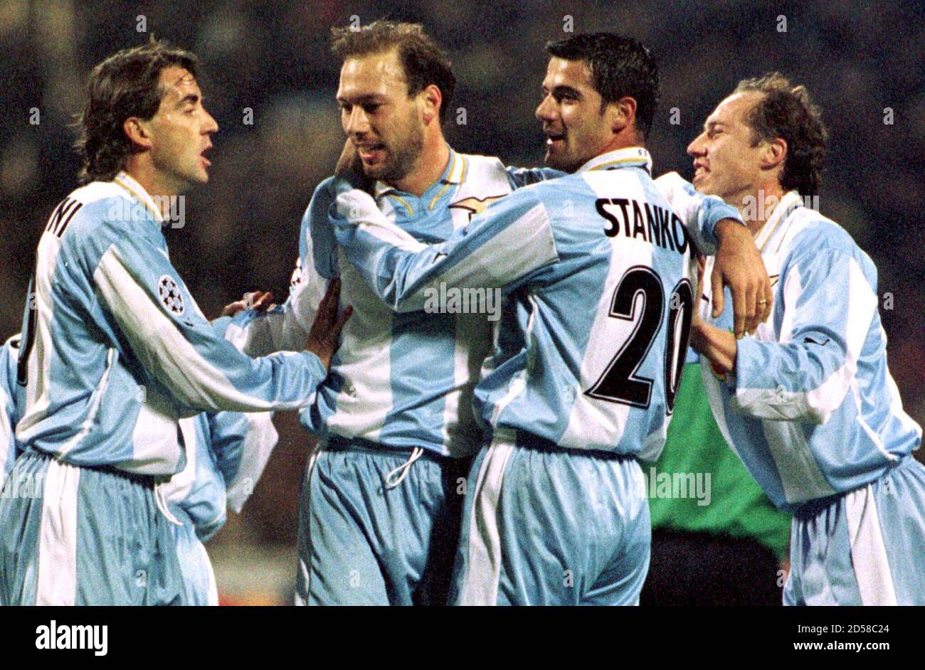 pic Roberto Mancini Player https www alamy com lazio players l r roberto mancini dario marcolin dejan stankovic and nestor sensini celebrate an own goal by dynamo kiev during their champions league group a match november 2 yk image381886460 html