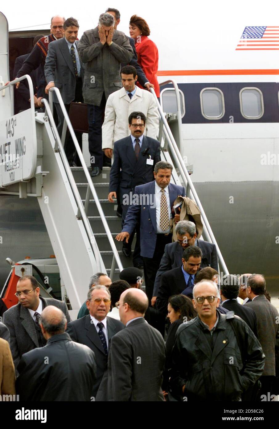 Egyptian Relatives Of People Killed In The Crash Of Egyptair Flight 990 Deplane From A Charter Flight That Brought Them To Rhode Island November 2 Wreckage And Human Remains From The Plane