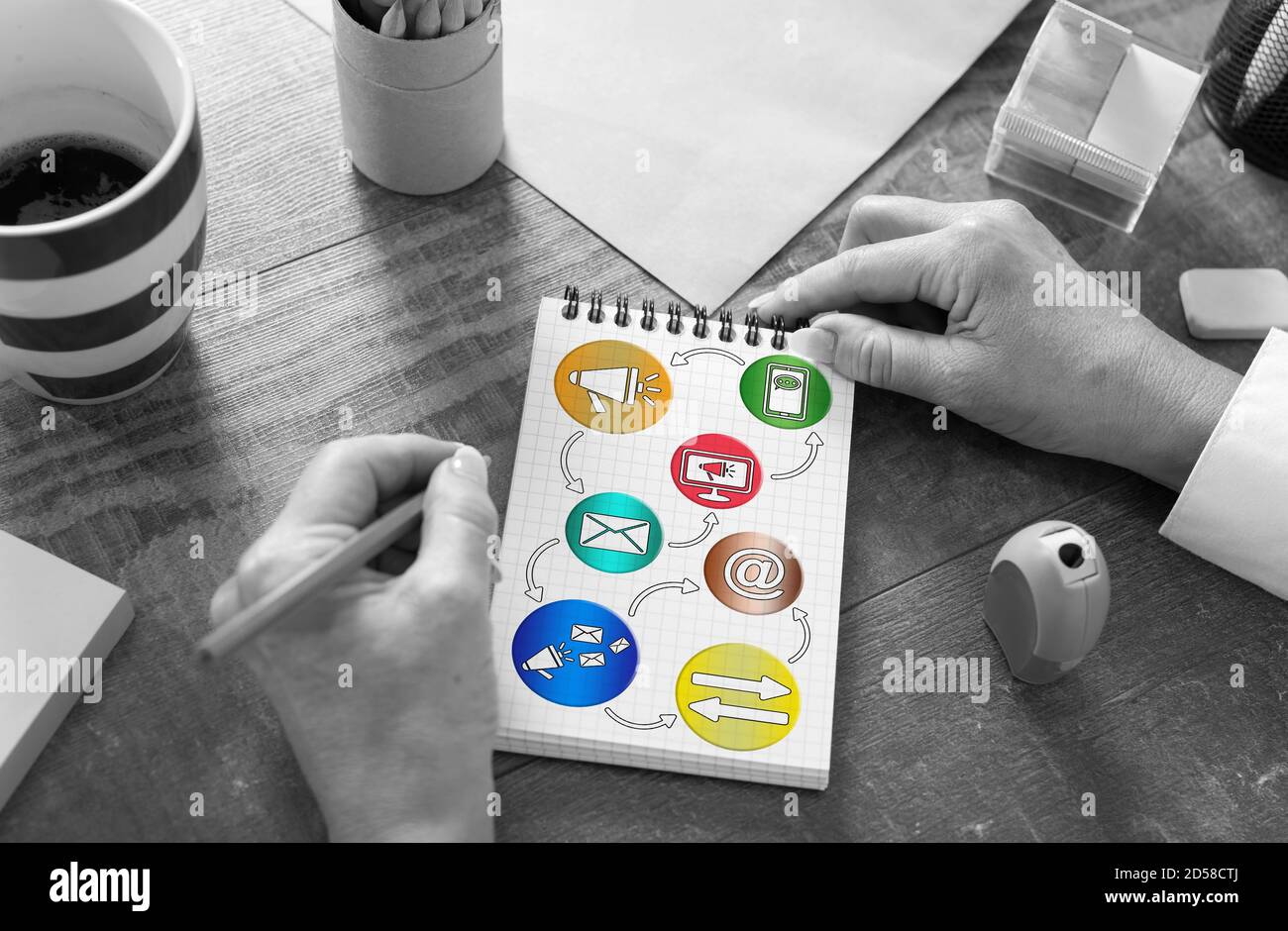 Communication concept drawn on a notepad Stock Photo - Alamy