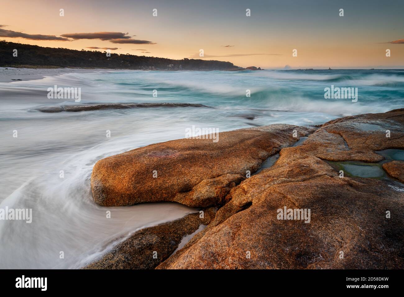 Peaceful evening scene in Bay of Fires. Stock Photo