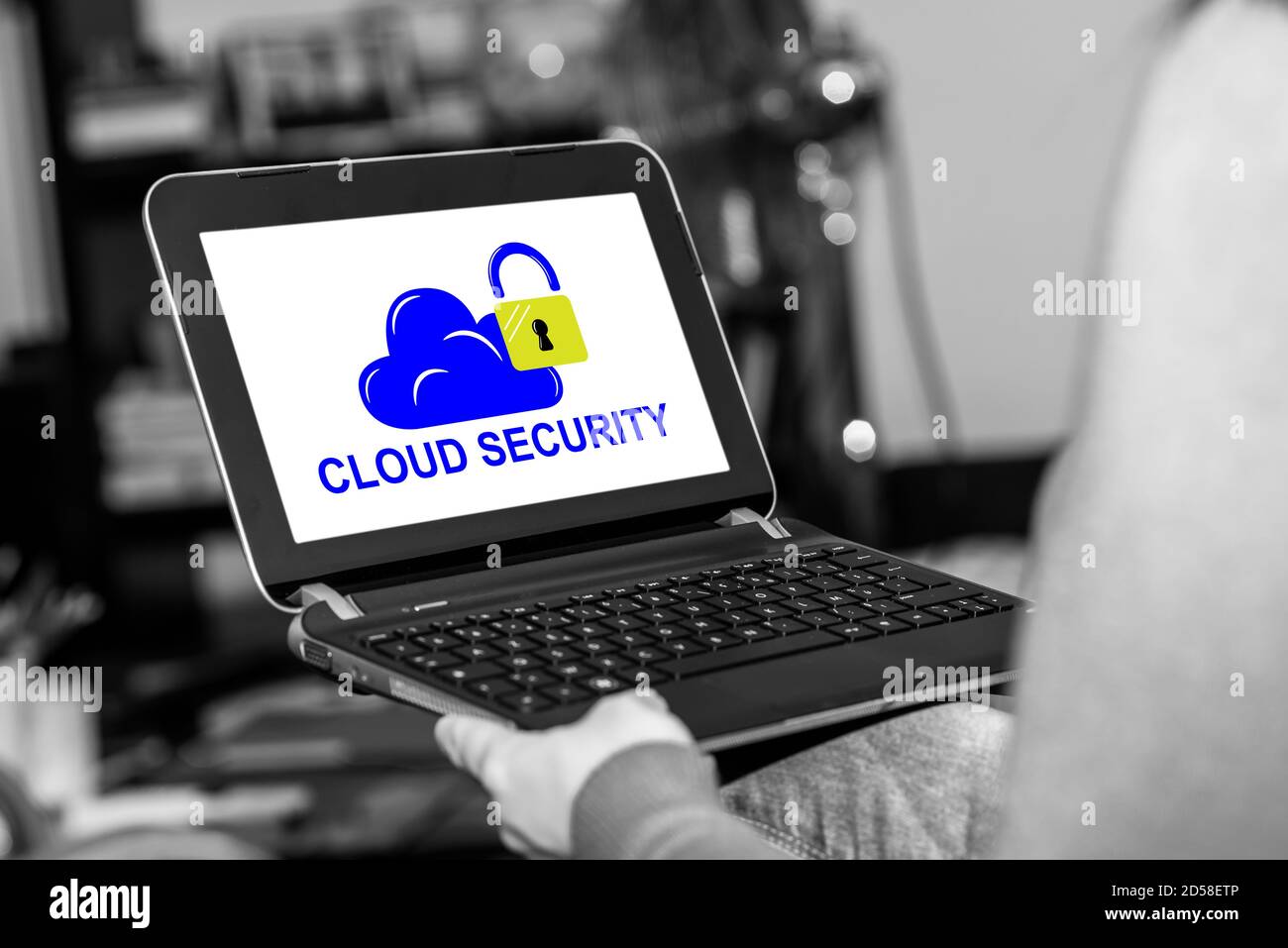 Tablet screen displaying a cloud security concept Stock Photo