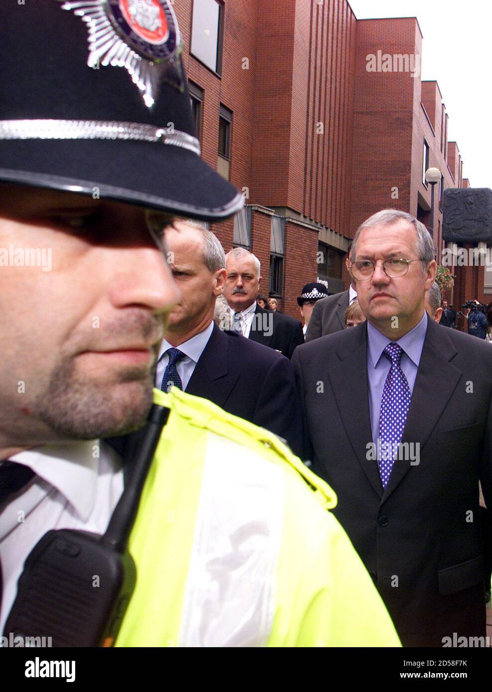 Former South Yorkshire Police Chief Superintendent David Duckinfield leaves court under police escort after the jury failed to reach a verdict at Leeds Crown Court July 24 2000. Former Chief Superintendant David Duckinfield was charged with manslaughter and wilful neglect of duty in the first criminal proceedings to follow the Hillsborough tragedy in which 96 Liverpool soccer fans were crushed to death at the 1989 FA Cup Semi final.  DC/WS Stock Photo