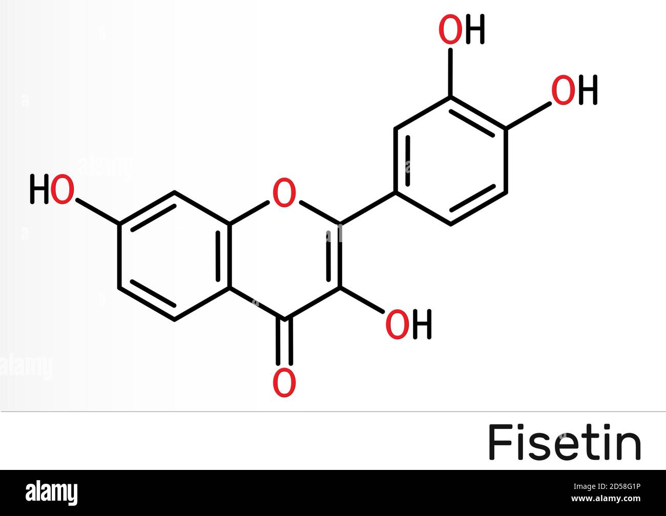 Fisetin molecule. It is plant flavonol from the flavonoid group of