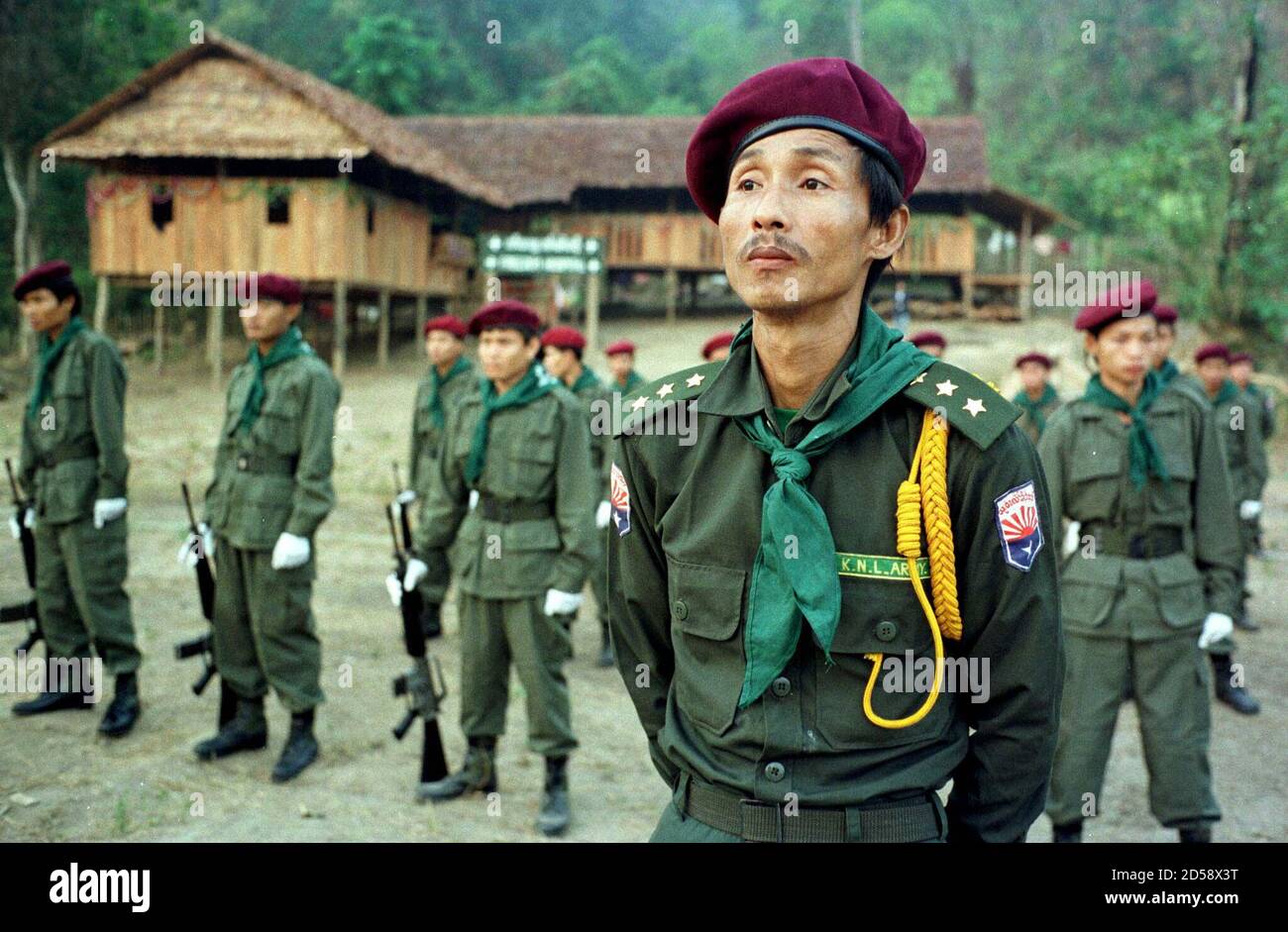 Rebels Of The Karen National Union Knu Stand To Attention In Their Base Of Tadoh Thutan On The Bank Of The Moei River In Eastern Myanmar January 31 During The Celebrations Of Rebels Of The Karen National Union Knu Stand To Attention In Their Base Of Tadoh Thutan On The Bank Of The Moei River In Eastern Myanmar January 31 During The Celebrations Of