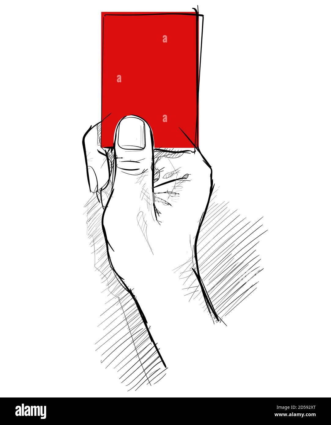 Penalize hand showing red card hand drawing sketch white isolated