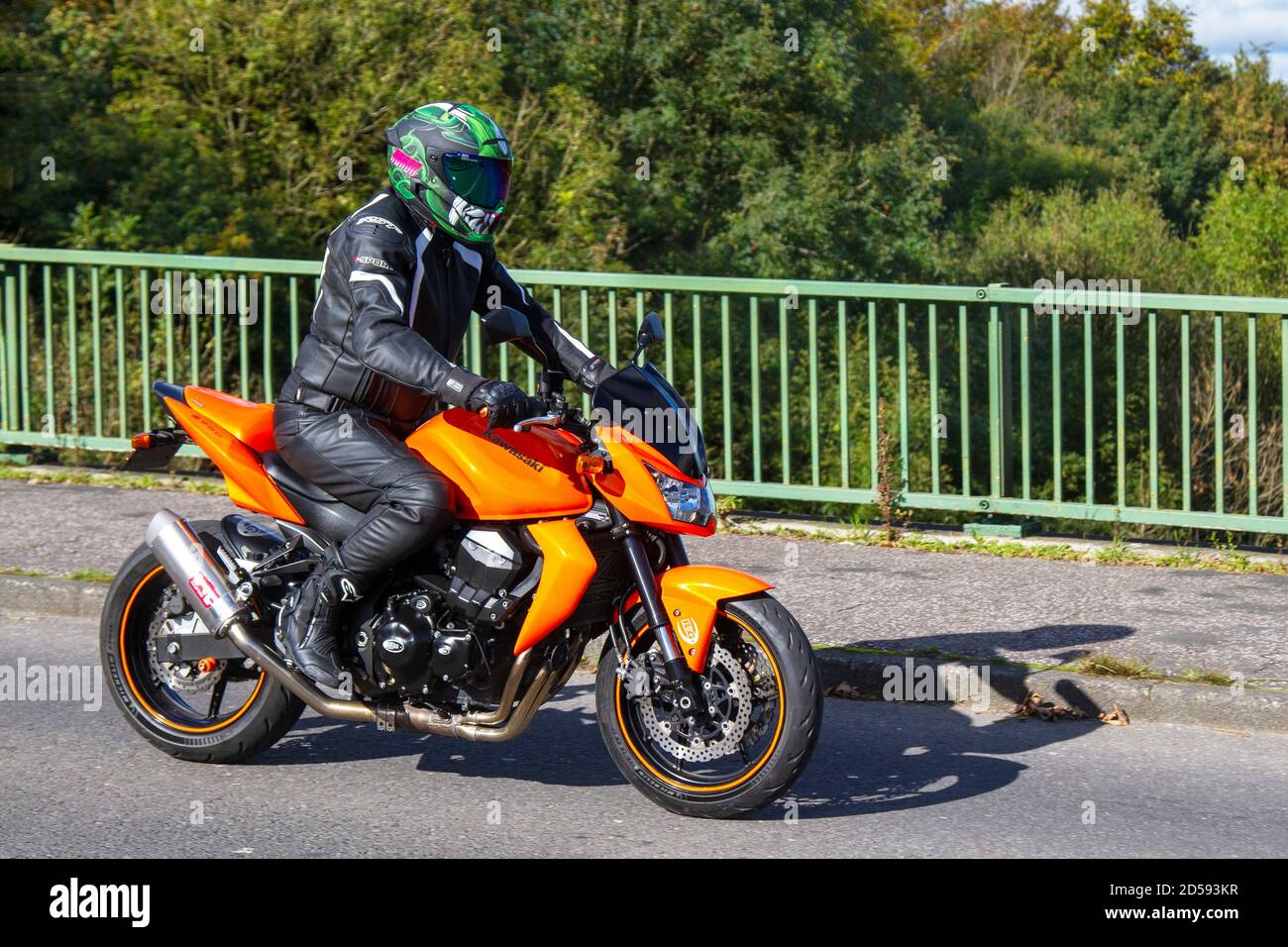 HX08XBB 2008 orange Kawsaki ZR 750 L8F; Motorbike rider; two wheeled  transport, motorcycles, vehicle, roads, motorbikes, bike riders motoring in  Chorley, UK Stock Photo - Alamy