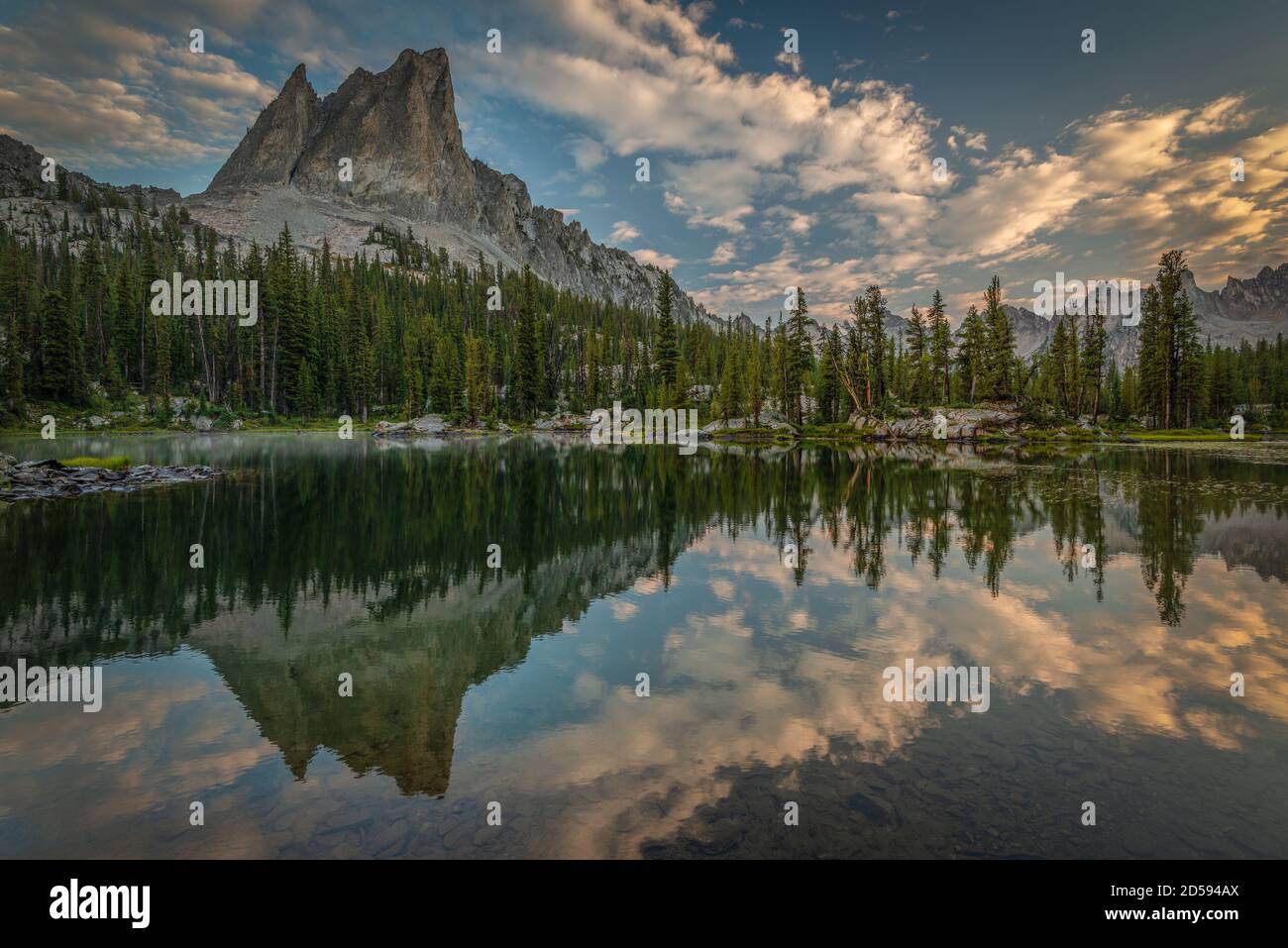 El Capitan Reflection in a large Pond Near Lake Alice, Sawtooth National Forest, Idaho, USA Stock Photo