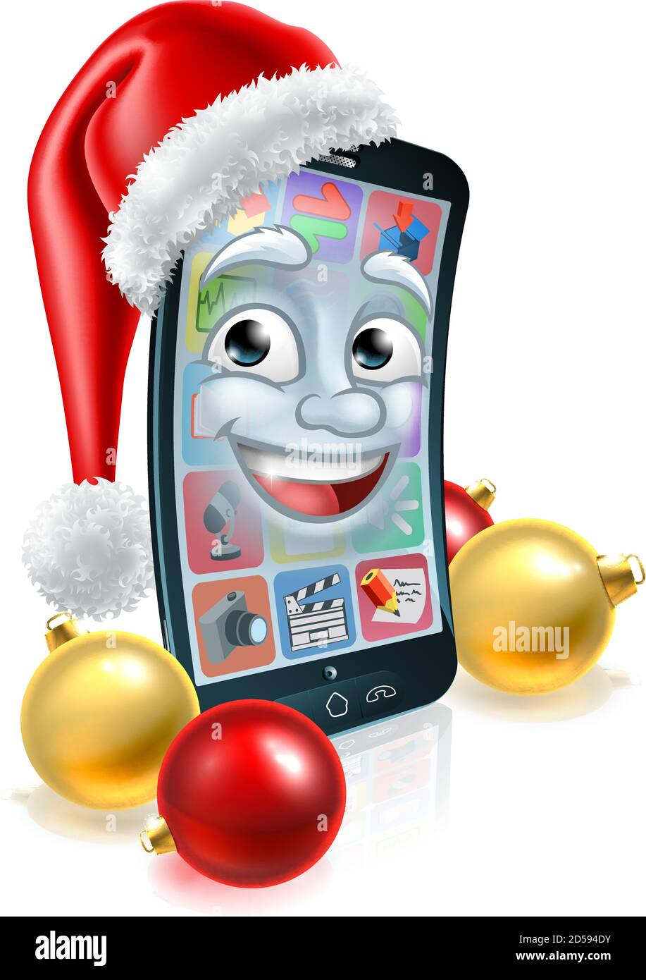 Christmas Cell Mobile Phone Mascot in Santa Hat Stock Vector