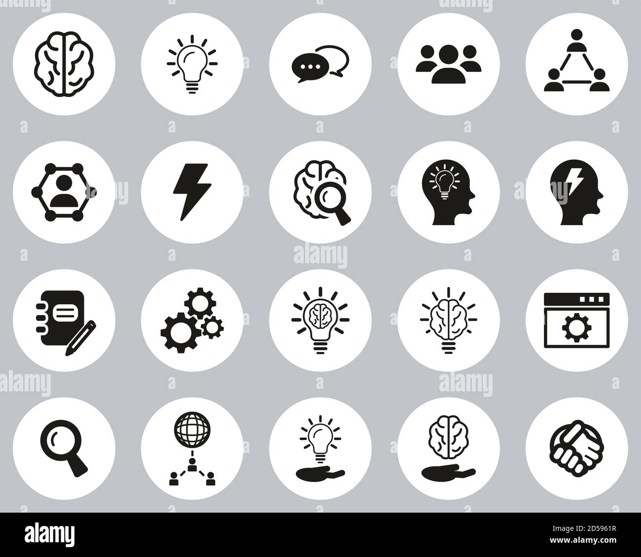 Brainstorming Or Idea Icons Black & White Flat Design Circle Set Big ...