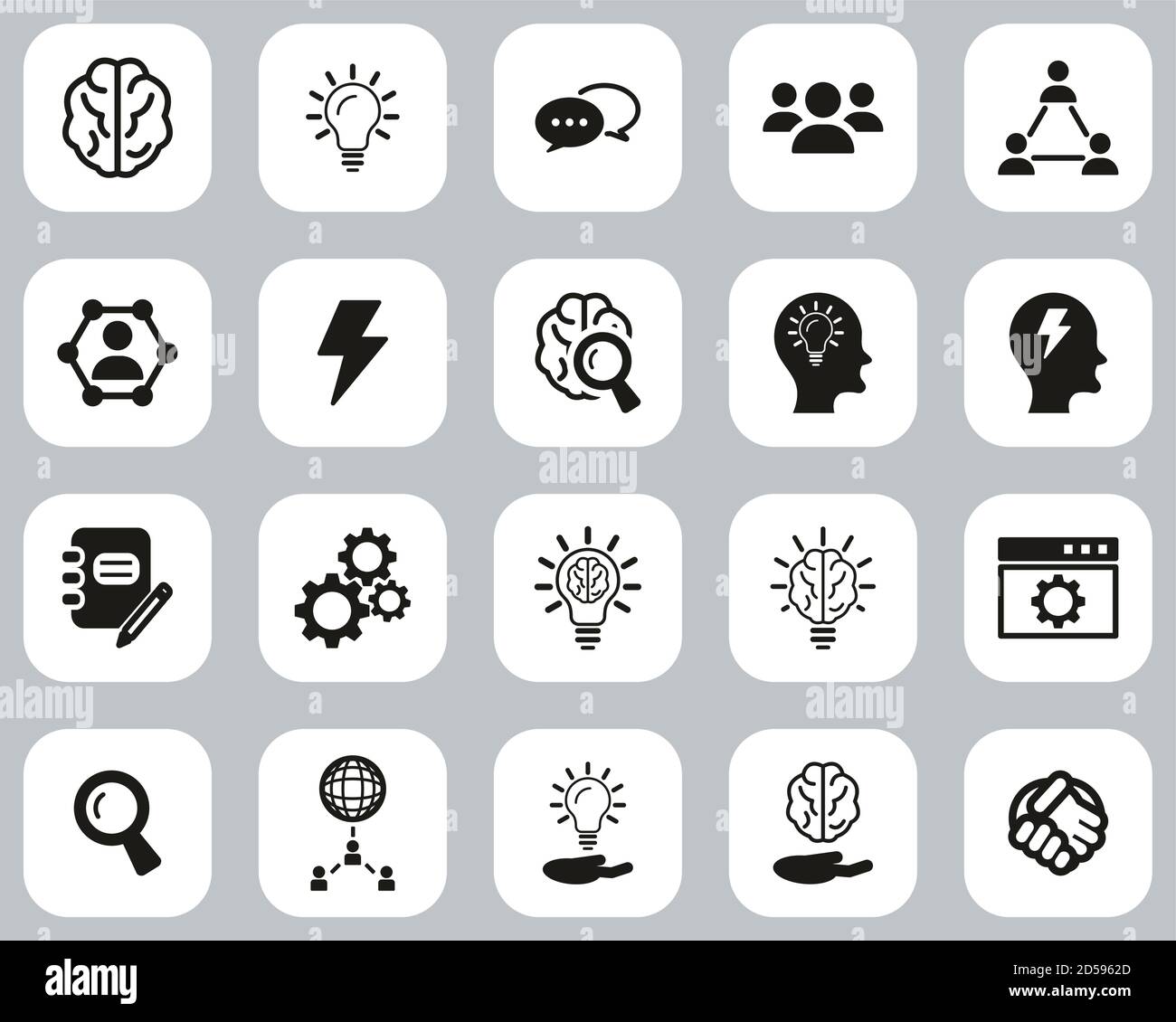 Brainstorming Or Idea Icons Black & White Flat Design Set Big Stock ...