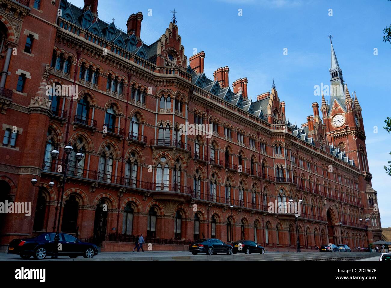 The facade of St Pancras International railway station and Renaissance Hotel facing Euston Road, Camden, London, United Kingdom Stock Photo