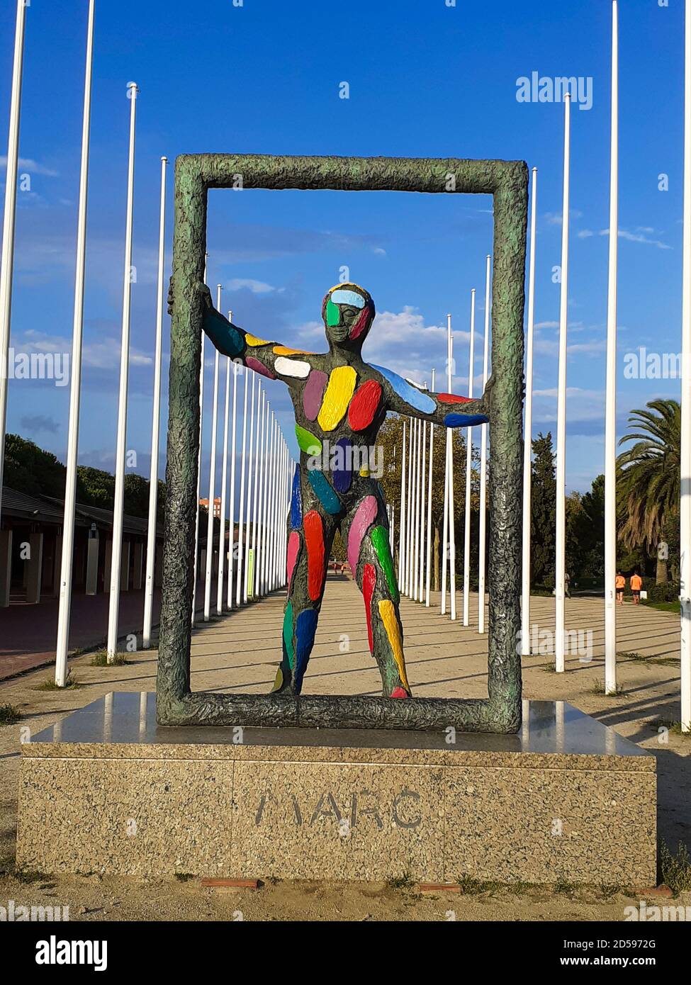 'El Marc' (the frame), sculpture by Robert Llimós, a tribute to his son Marc, a replica of the sculpture located in Atlanta. Stock Photo