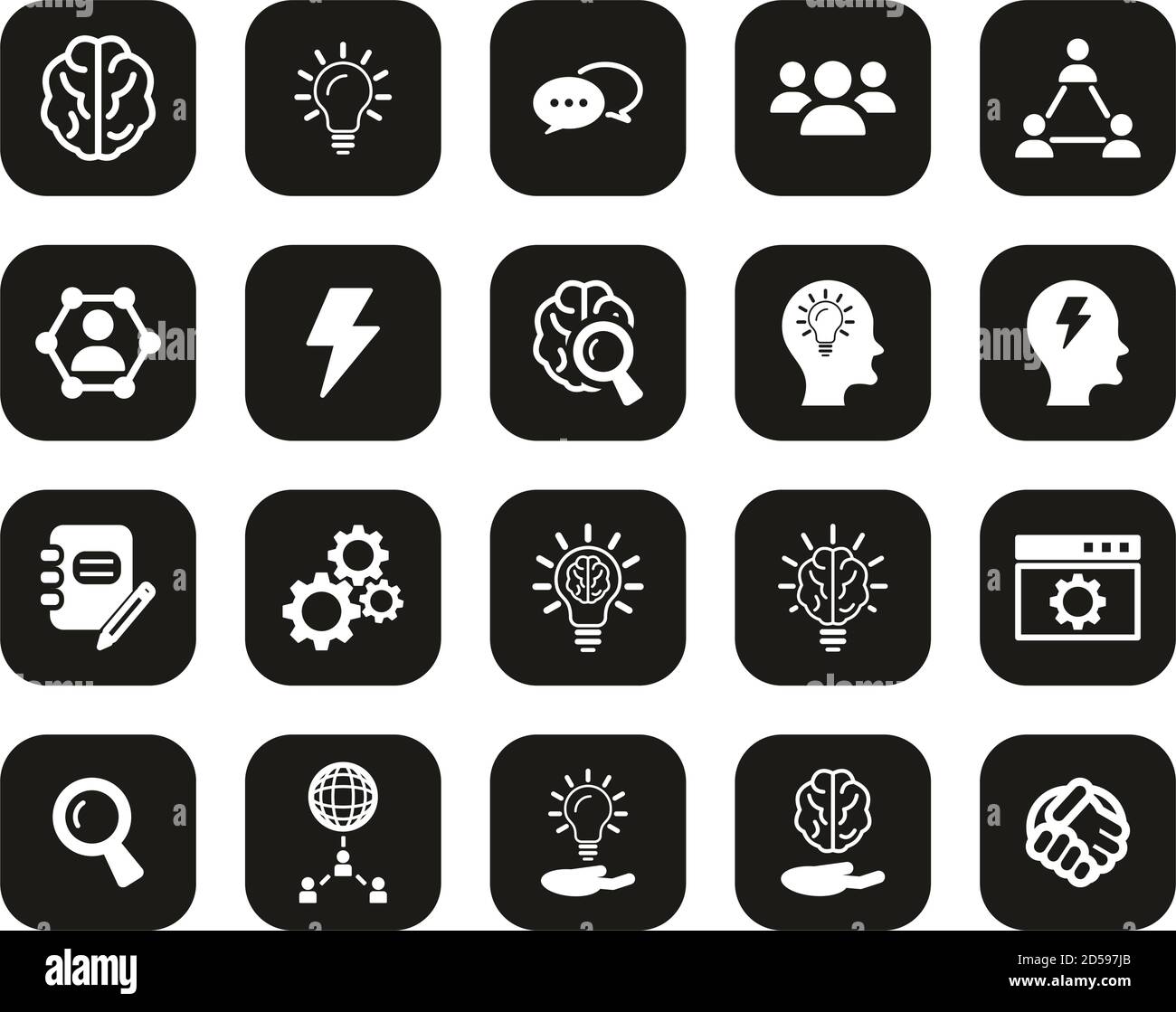 Brainstorming Or Idea Icons White On Black Flat Design Set Big Stock ...