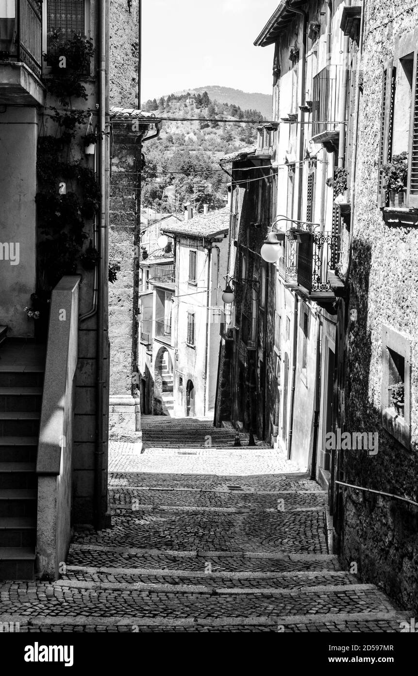 Scanno is an Italian town of 1755 inhabitants located in the province of L'Aquila, in Abruzzo Stock Photo
