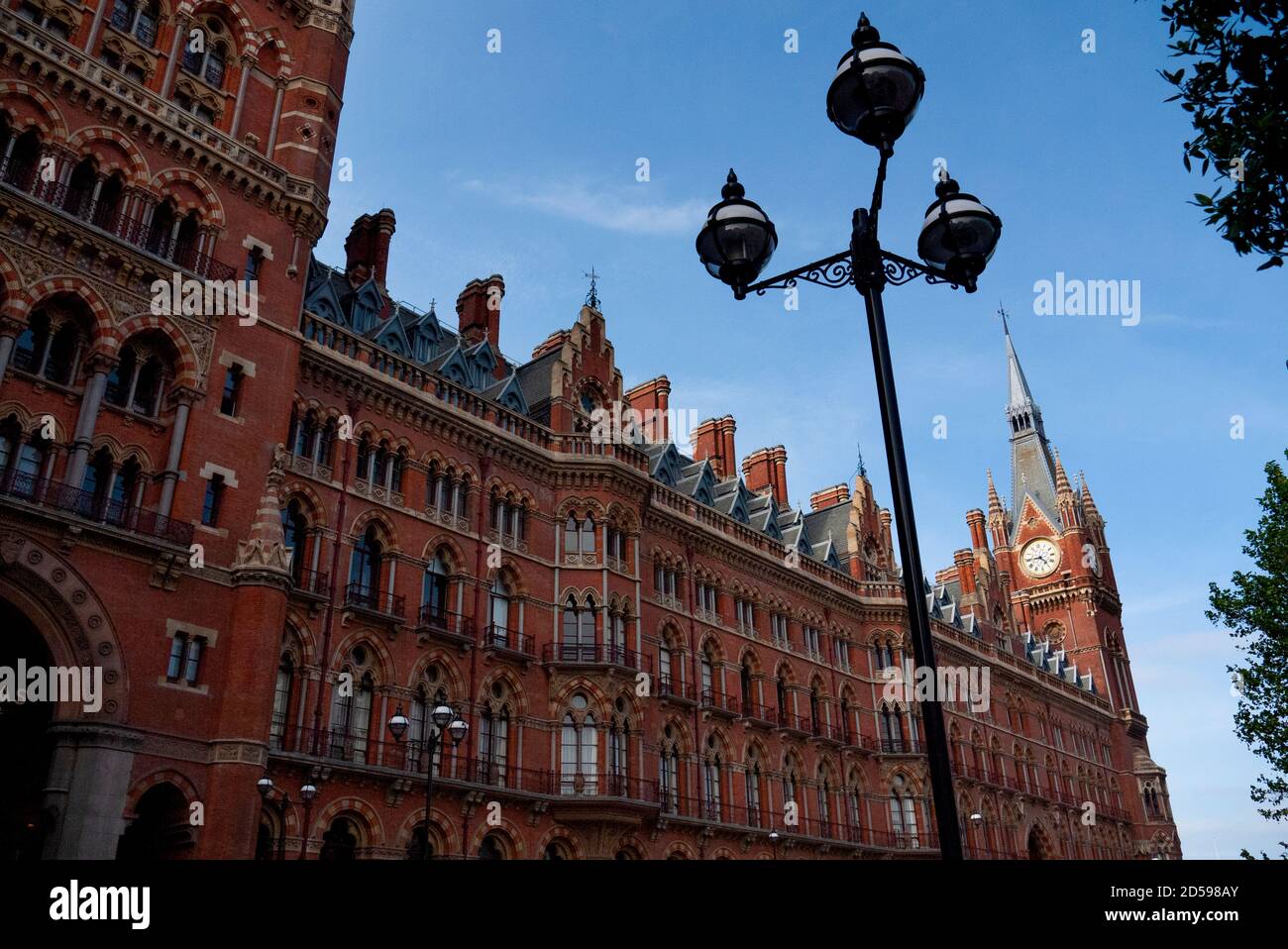 The facade of St Pancras International railway station and Renaissance Hotel facing Euston Road, Camden, London, United Kingdom Stock Photo