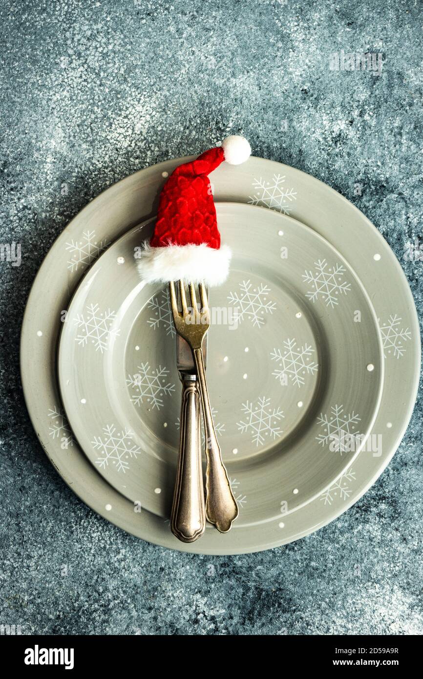 Gift box on a place setting at Christmas Stock Photo