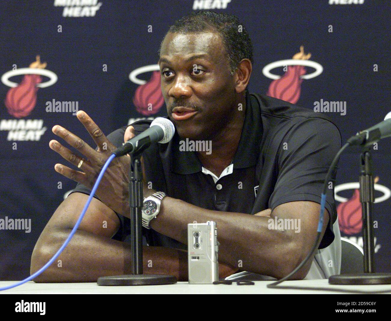 Miami Heat assistant coach Bob McAdoo holds a news conference May 24 after  an announcement that the former Los Angeles Lakers great will be among the  Class of 2000 for induction into