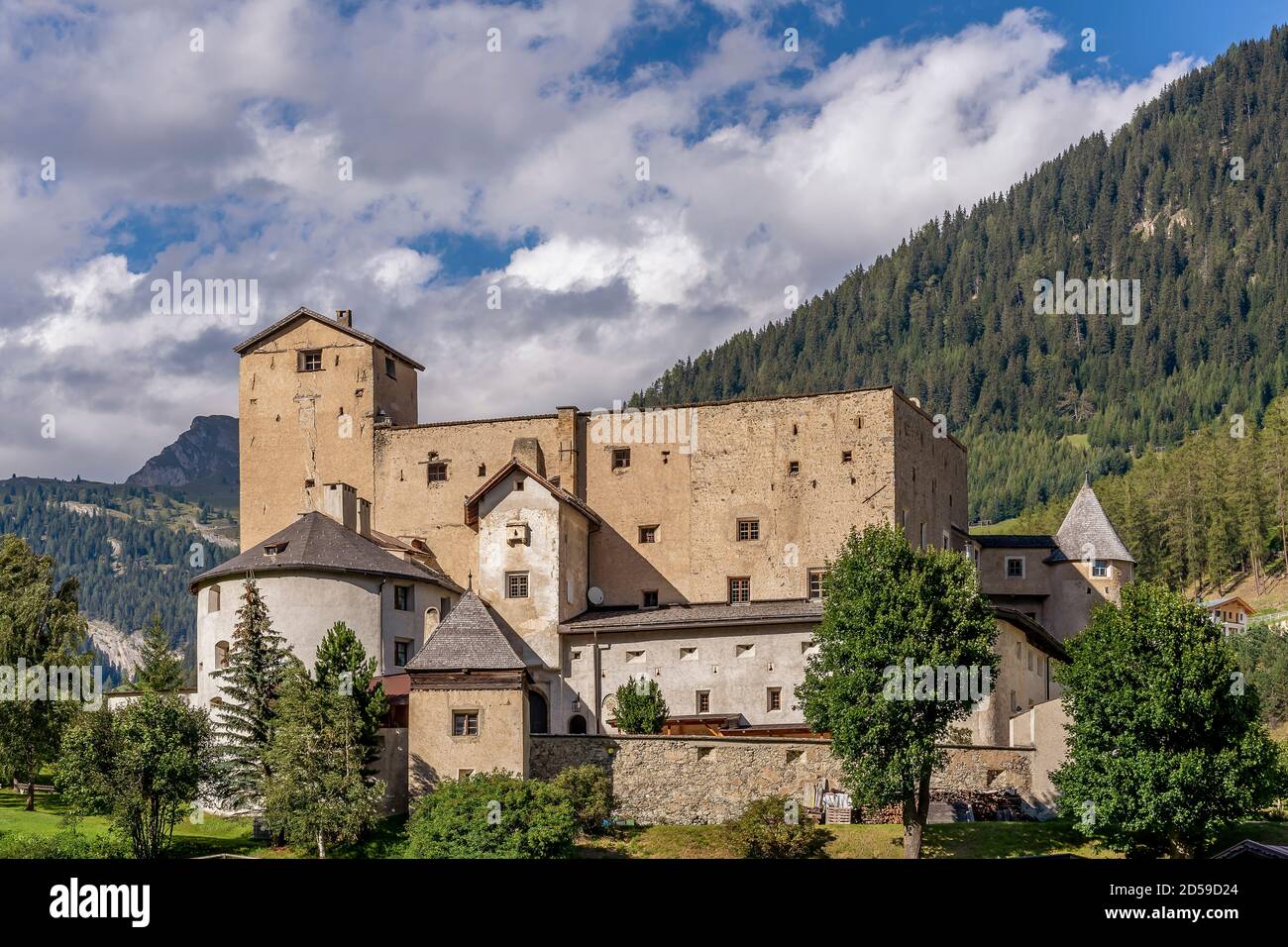 Beautiful view of the ancient Naudersberg Castle in the Austrian Tyrol, near the border with Italy, Nauders, Austria Stock Photo