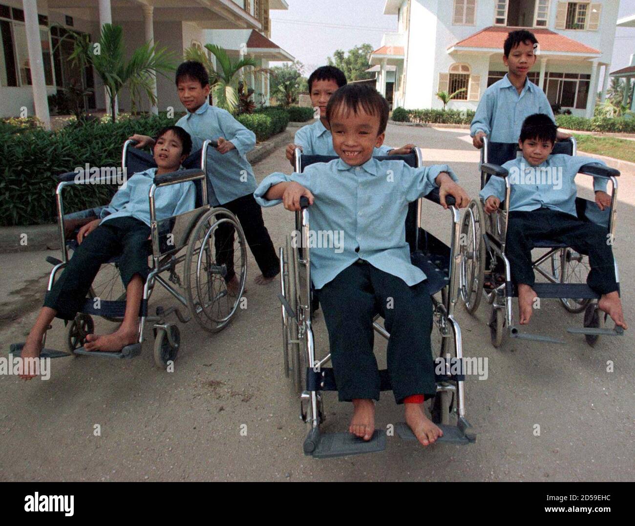 Vietnamese Children Who Doctors Say Are Suffering From Birth Defects Due To Their Parents Exposure To Chemical Defoliants During The Vietnam War Race Wheelchairs In The Grounds Of The Vietnam Friendship Village