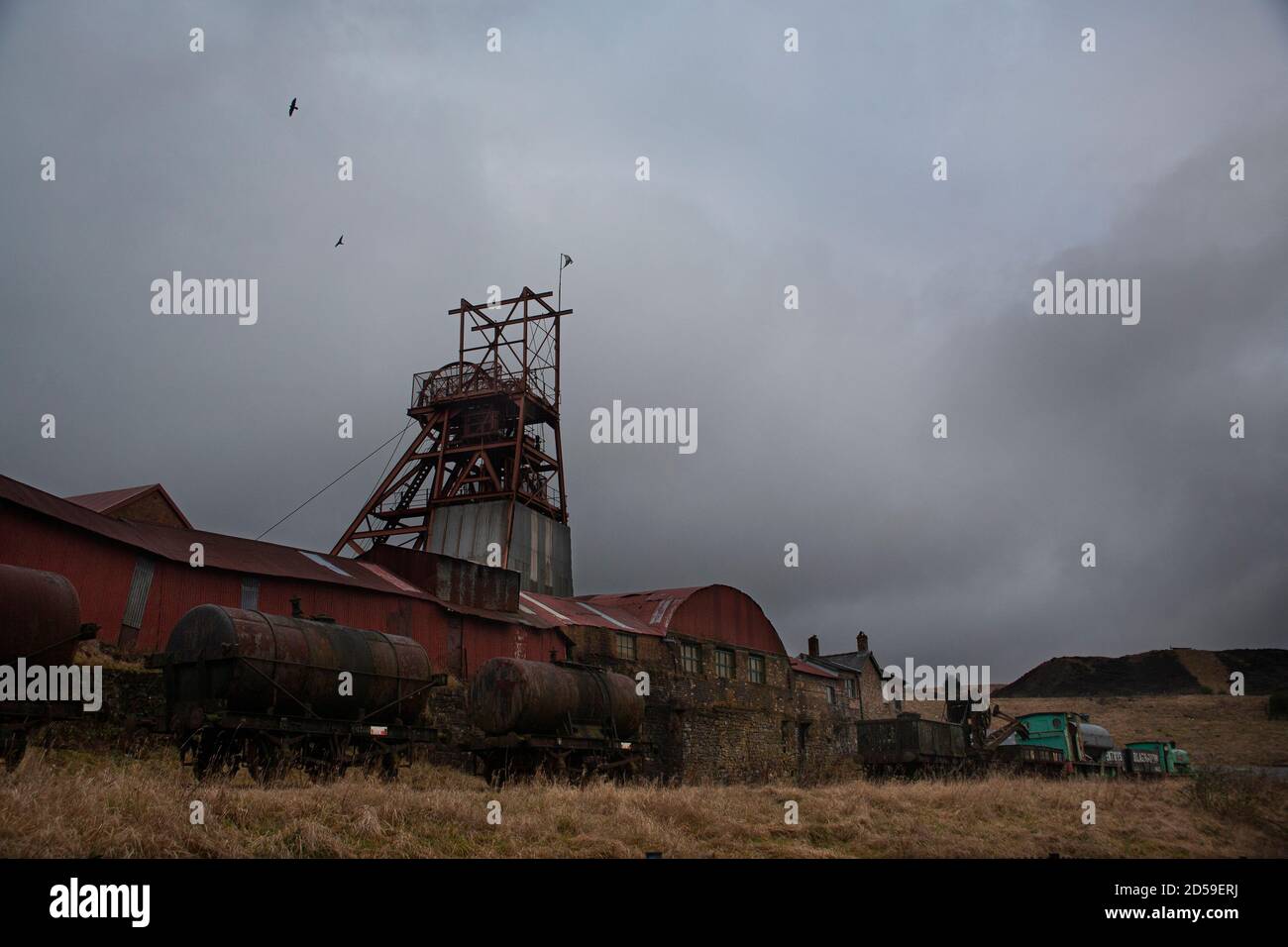 Winding gear at the Big Pit former coal mine at the UNESCO World Heritage Site, Blaenavon Industrial Landscape, South Wales, United Kingdom Stock Photo