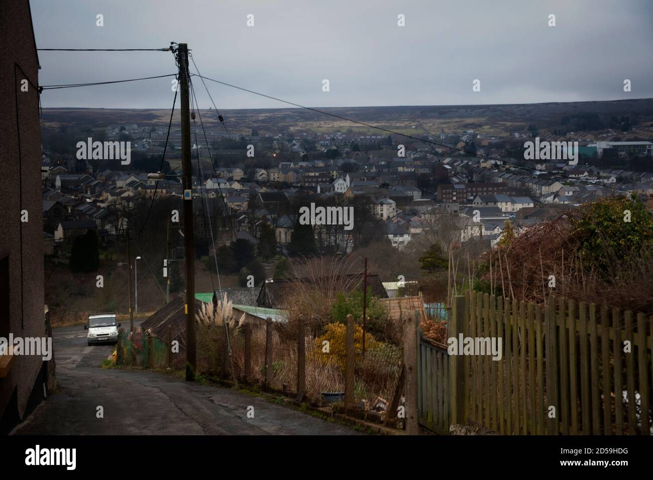 A view looking across the town of Blaenavon and the UNESCO World Heritage Site of Blaenavon Industrial Landscape, South Wales, United Kingdom Stock Photo