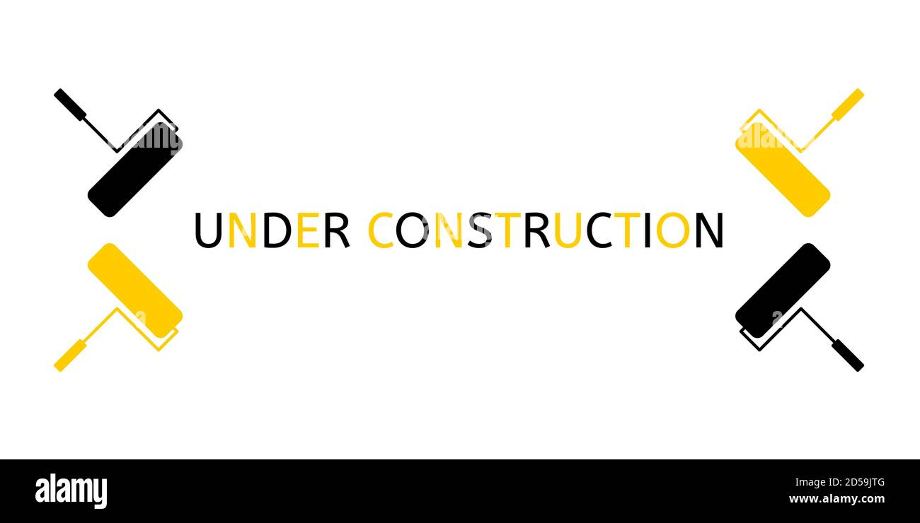 Under construction banner with paint roller icon on white background. Stock Vector