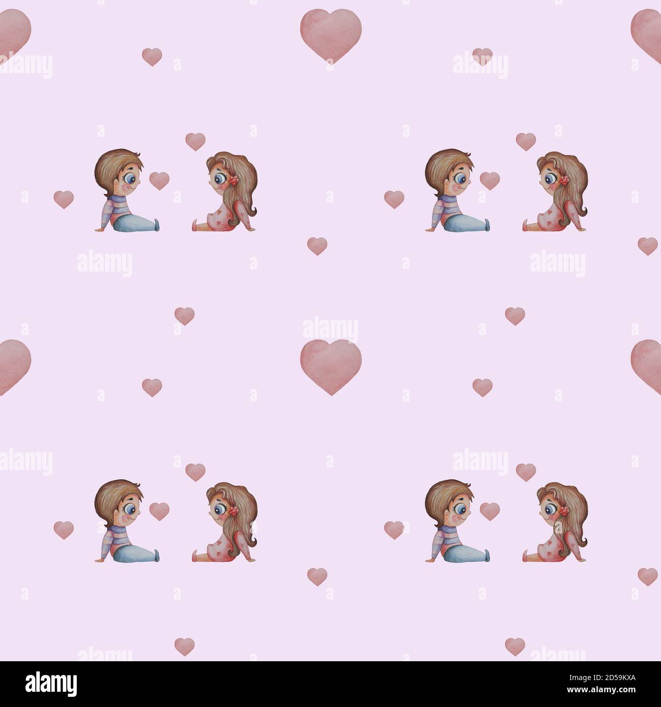 Seamless patterns. Love and people. couple - cute boy and girl sit on a ...