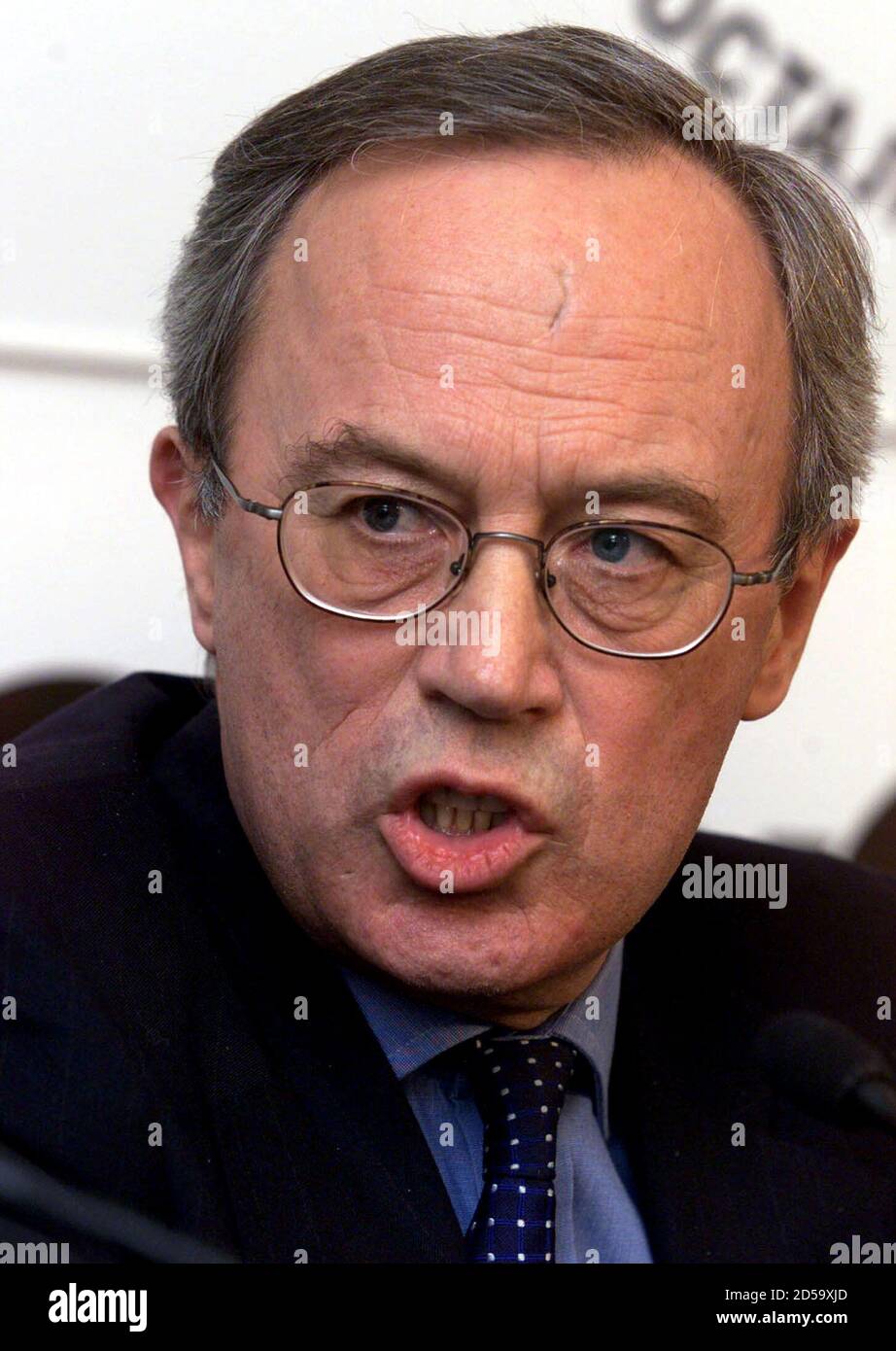 British Ambassador Sir Andrew Wood answers journalists' questions during a news conference in Moscow November 16. Wood outlined the British government's position concerning an attack on Russian journalists that took place at a pro-Chechen meeting in London last Friday.  WAW Stock Photo