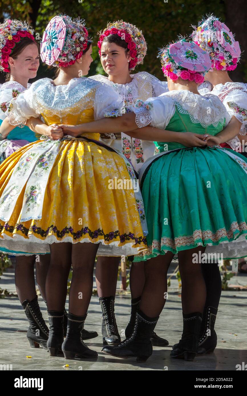 Women dancing in traditional dress Czech folklore South Moravia Czech Republic dancing Stock Photo