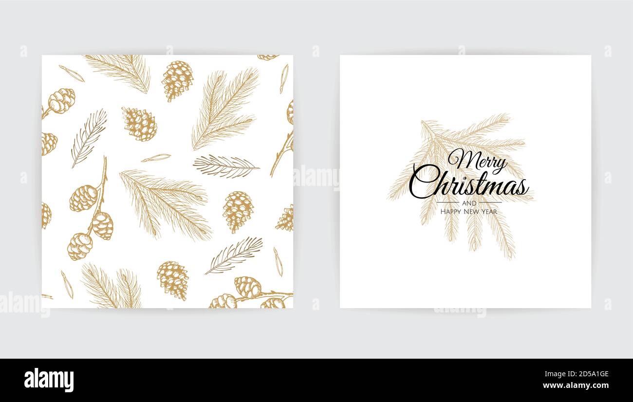New Year greeting card design with christmas tree. Hand drawn design ...