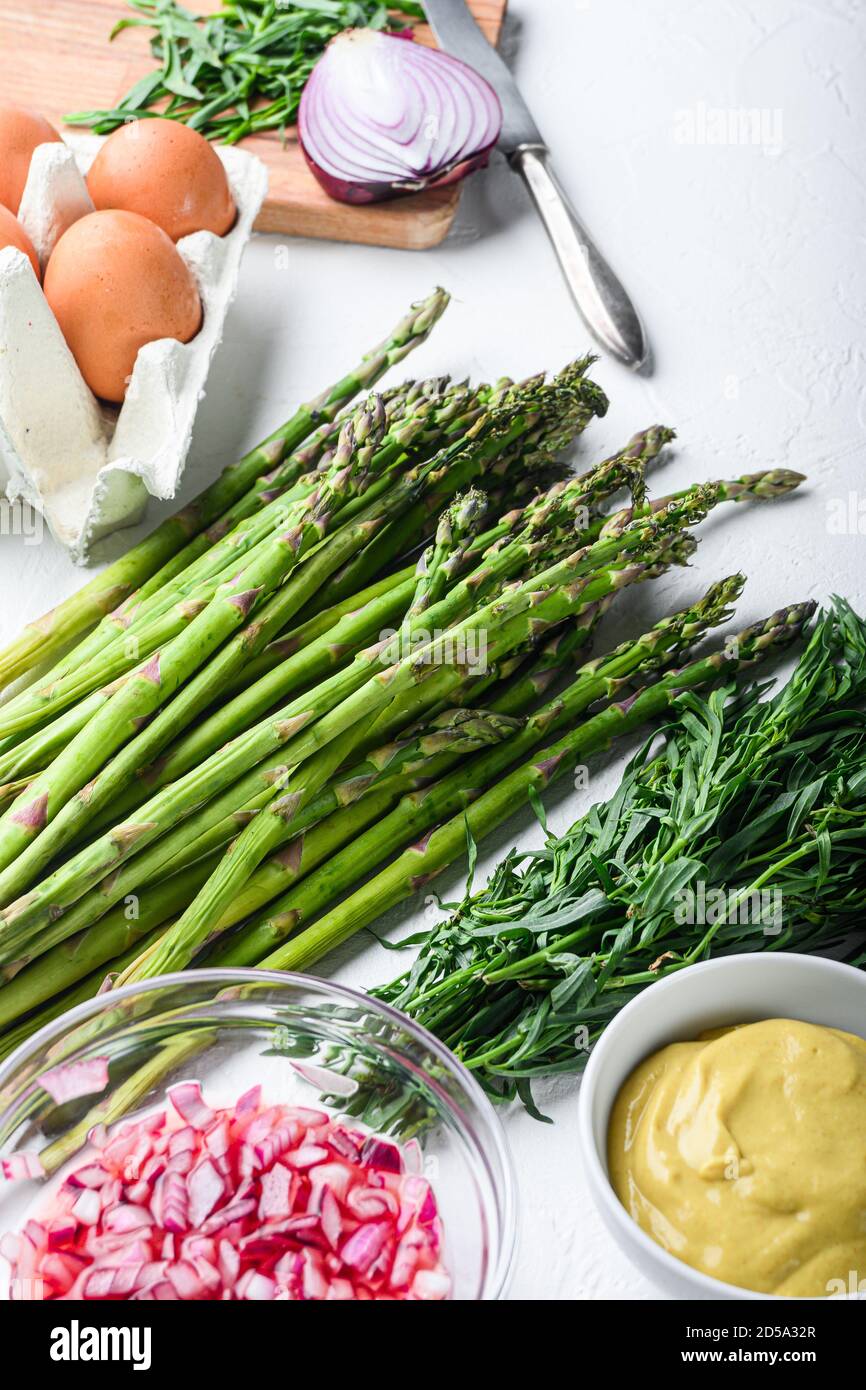 Asparagus eggs and french dressing ingredients with dijon mustard