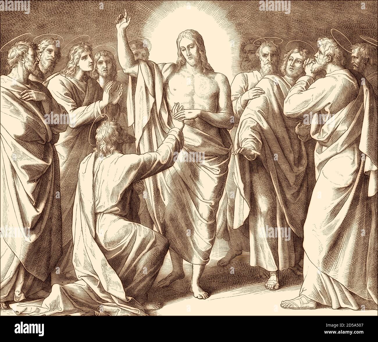 Doubting Thomas, New Testament, by Julius Schnorr von Carolsfeld, 1860 Stock Photo