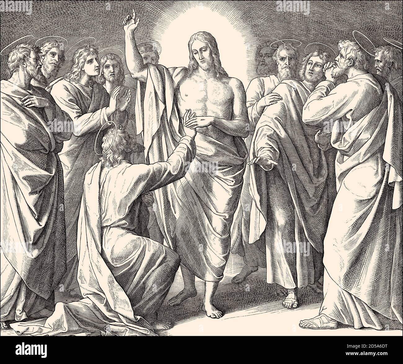 Doubting Thomas, New Testament, by Julius Schnorr von Carolsfeld, 1860 Stock Photo