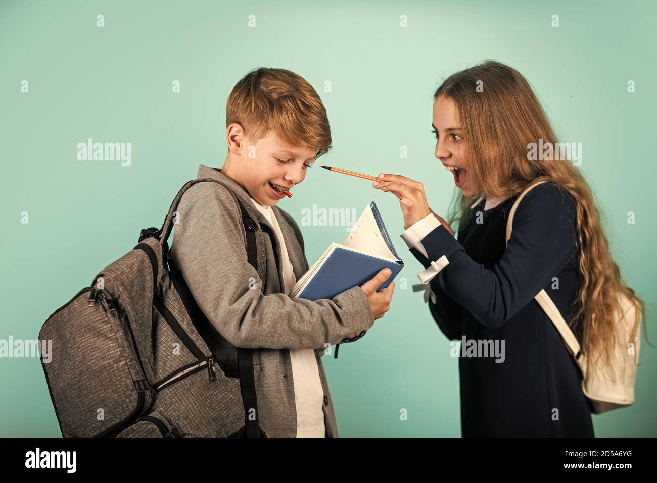 Study together. International students exchange. School knowledge. Talent development. Student ready for lessons. Regular school program. School education for advanced level. Easy learning concept. Stock Photo