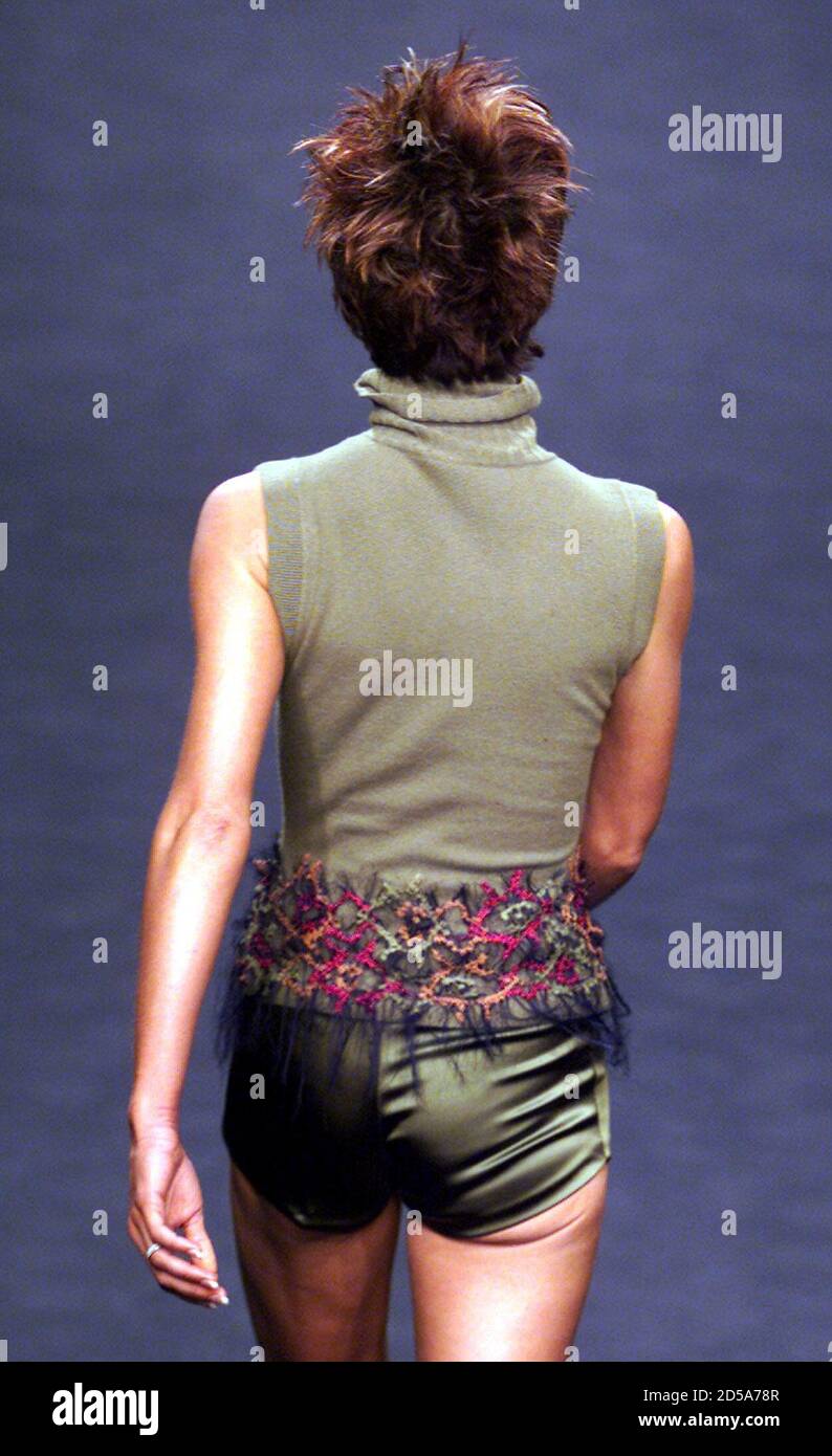 Spice Girls Victoria Beckham Models A Creation For Her Favourite Designer Maria Grachvogel During Her Autumn Winter Show At London Fashion Week February 16 Beckham S Appearance Marked Her Debut As A Catwalk Model