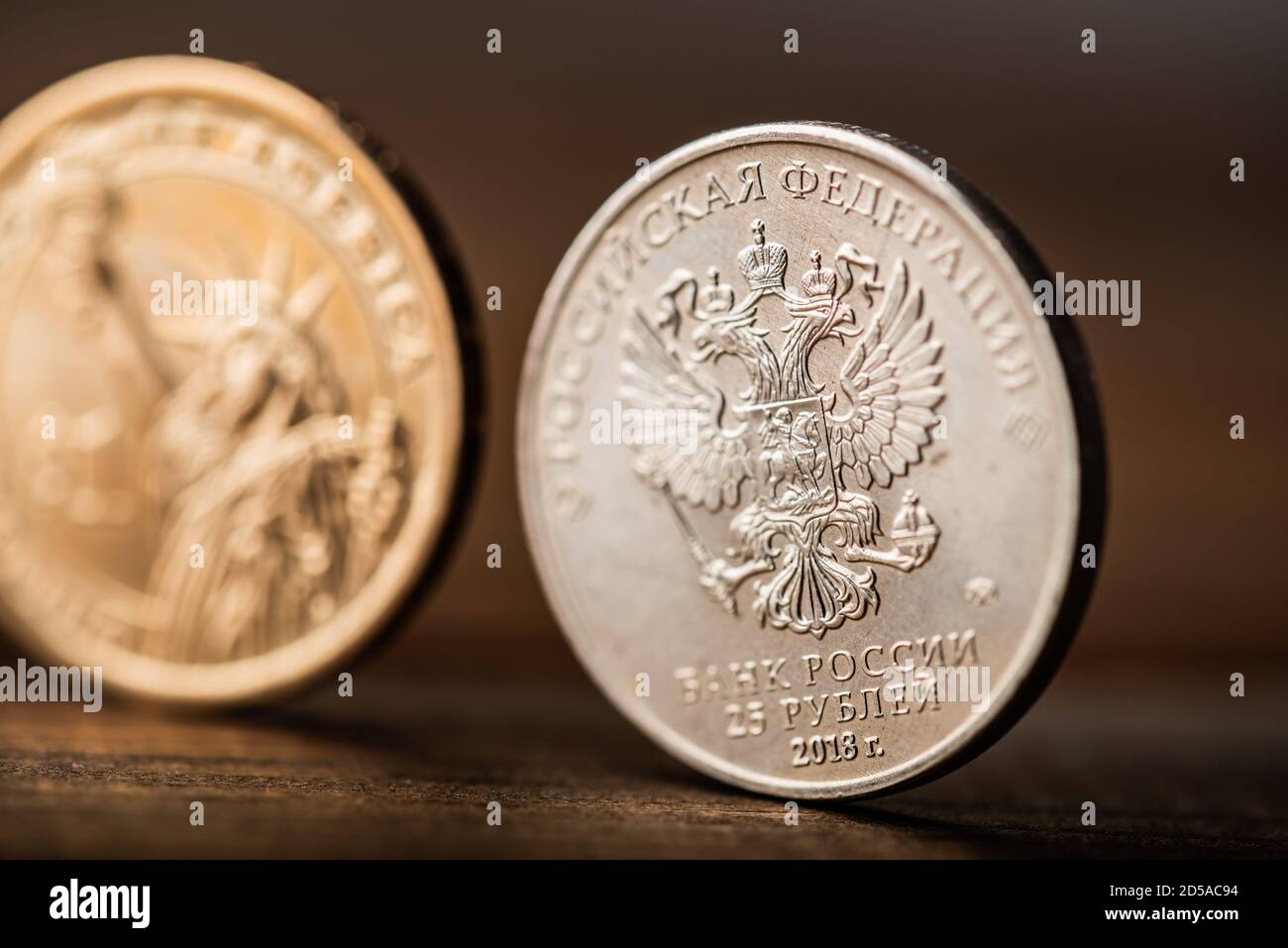 Russian ruble coin before the us dollar Stock Photo