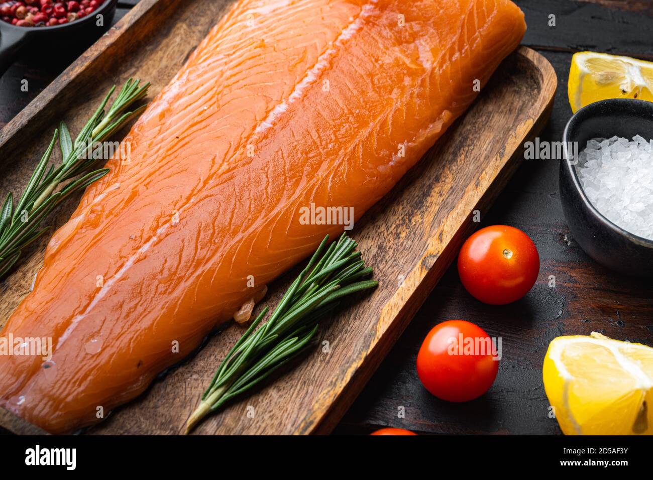 Rainbow trout meat on table hi-res stock photography and images