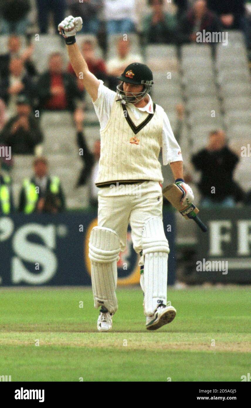 Steve Waugh Celebrates Scoring His Test Century Against England July 3 Australia Scored 224 Runs For Seven Wickets Off 69 Overs At The Close Of Play In The Third Test Of The