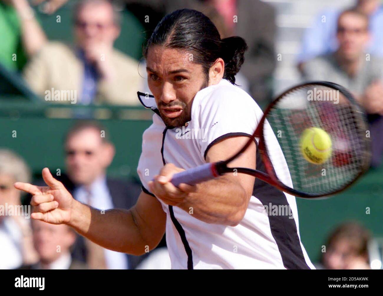 Number two seeded Marcelo Rios of Chile returns a forehand to Alberto  Berasategui of Spain during their second round match at the ATP tournament  in St. Poelten May 19. Rios won the