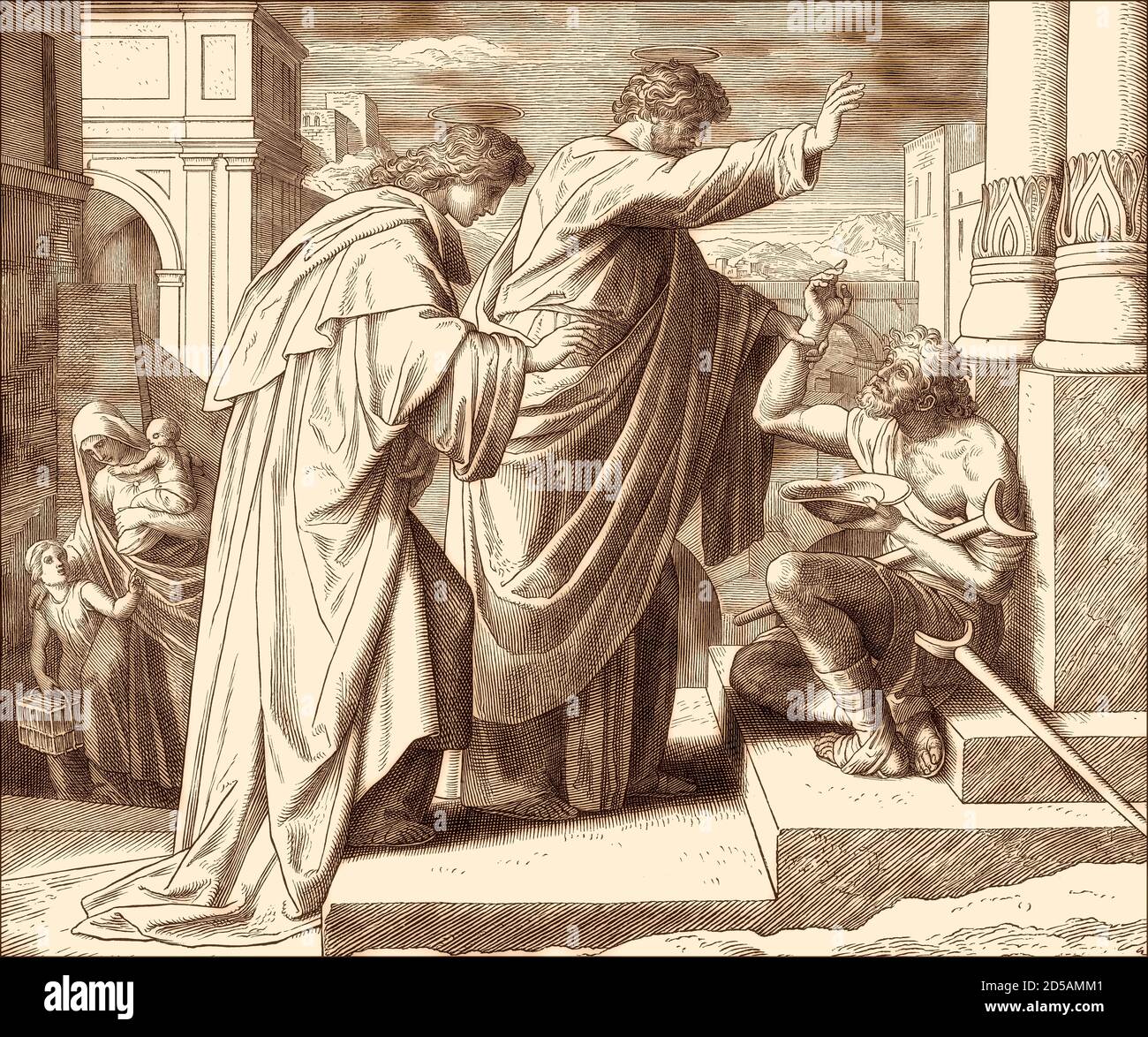 St. Peter Healing the Crippled Beggar, New Testament, by Julius Schnorr von Carolsfeld, 1860 Stock Photo