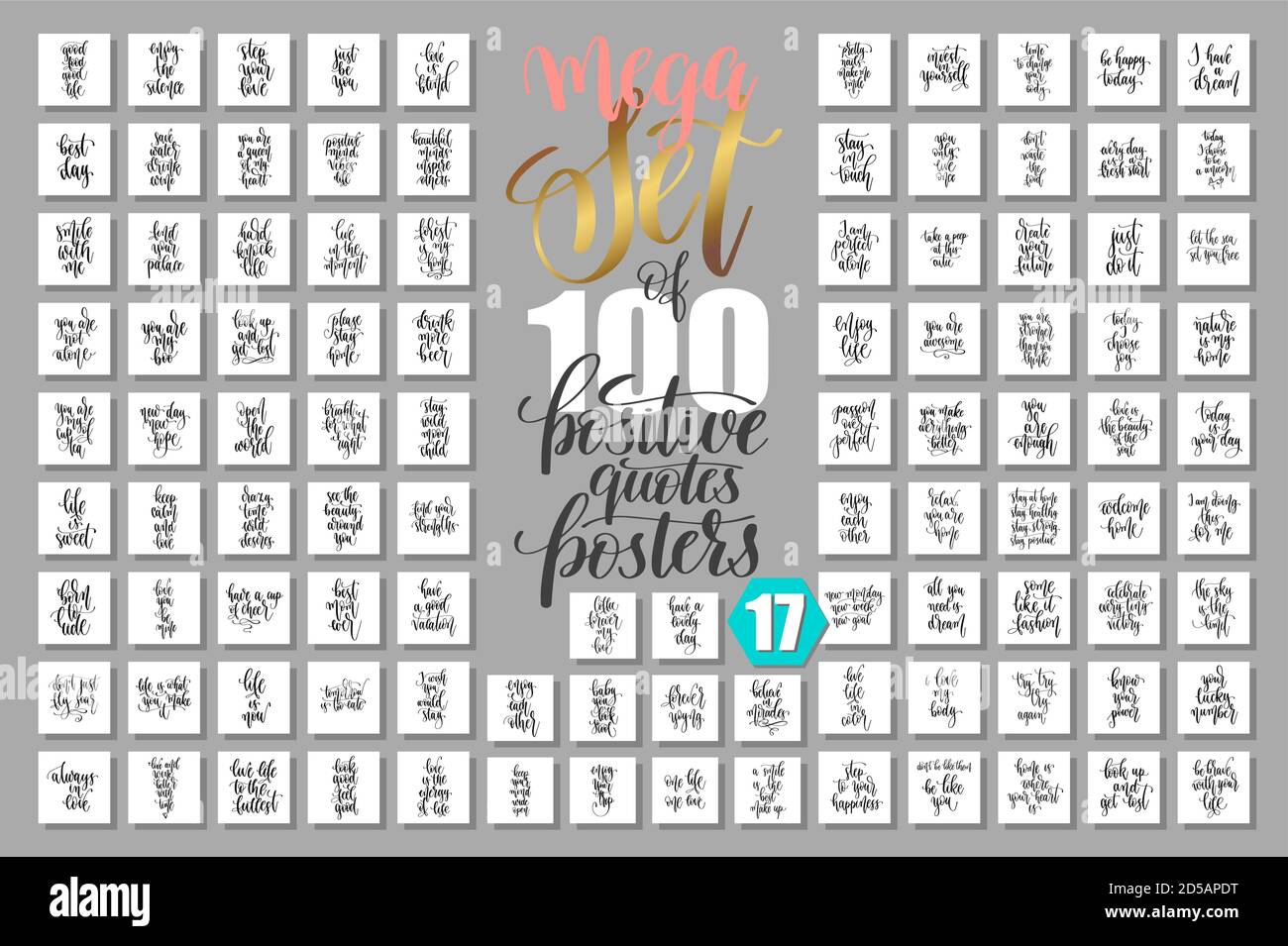 Set of 100 positive quotes design, motivation and inspiration phrases ...