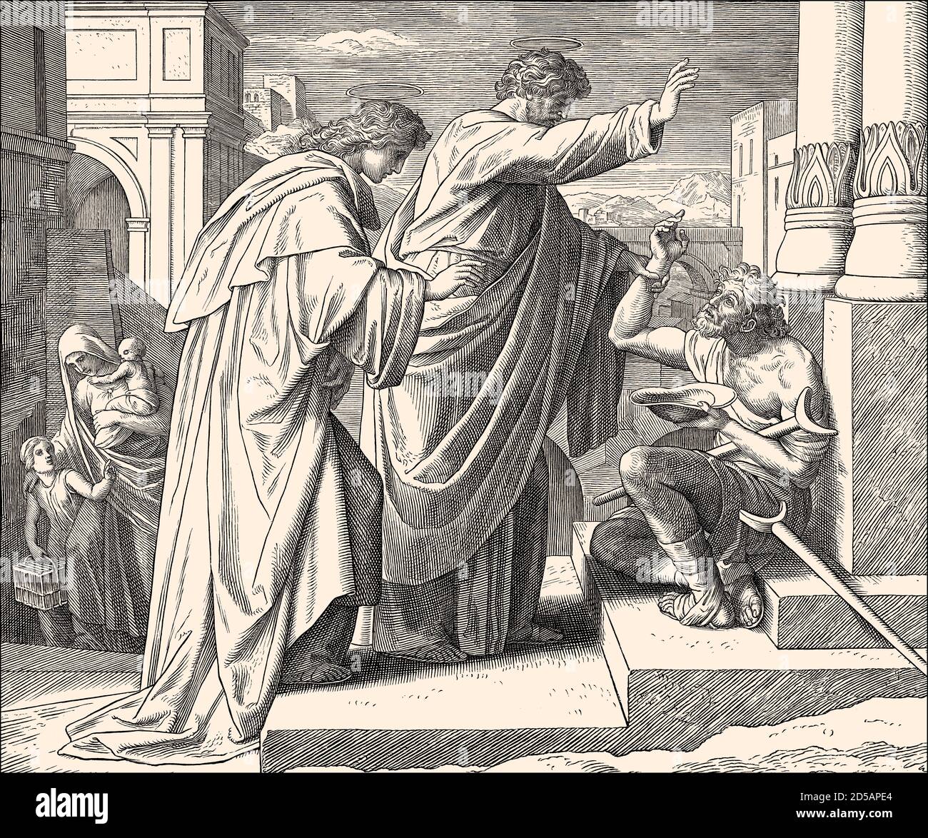 St. Peter Healing the Crippled Beggar, New Testament, by Julius Schnorr von Carolsfeld, 1860 Stock Photo