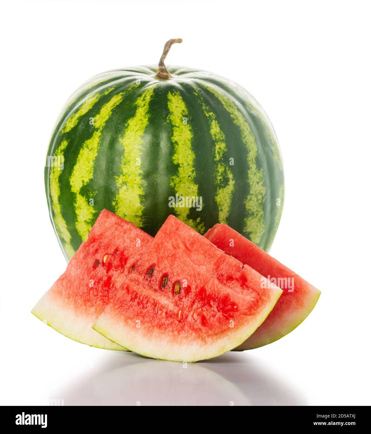 Fresh watermelon and slices of watermelon isolated on white background. Stock Photo
