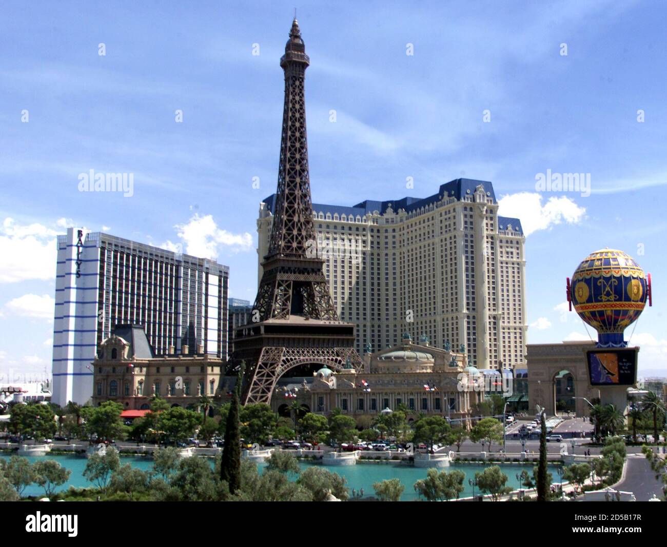 Paris Las Vegas, the fourth new mega-resort to open in Las Vegas in the past 11 months, is ready for its grand opening September 1, 1999 in Las Vegas. The $800 million French-theme resort is a project of Park Place Entertainment Corp. and includes an 85,000 sq. ft. casino, 130,000 sq. ft. of convention and meeting space, a European health spa and 31,500 sq. ft. of retail space.  Towering over the Casino is a 50 story replica of the Eiffel Tower.  Park Place Entertainment also owns Bally's (L) and the Flamingo Hilton and the Las Vegas Hilton.   ??» Stock Photo