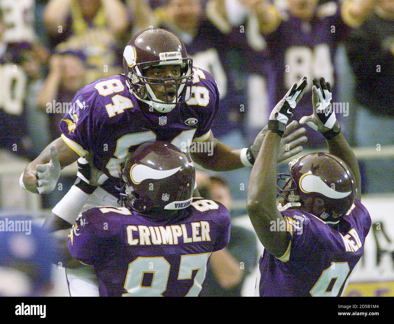 Minnesota Vikings wide receiver Randy Moss (84) celebrates his first of two  first quarter touchdowns with