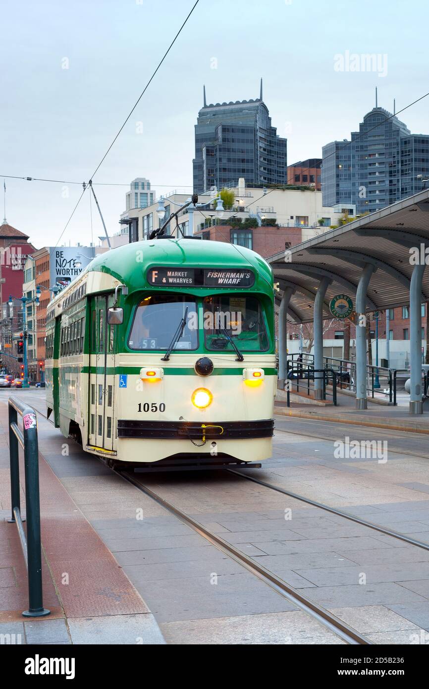 San Francisco, California, United States - Street car at The Embarcadero. Stock Photo