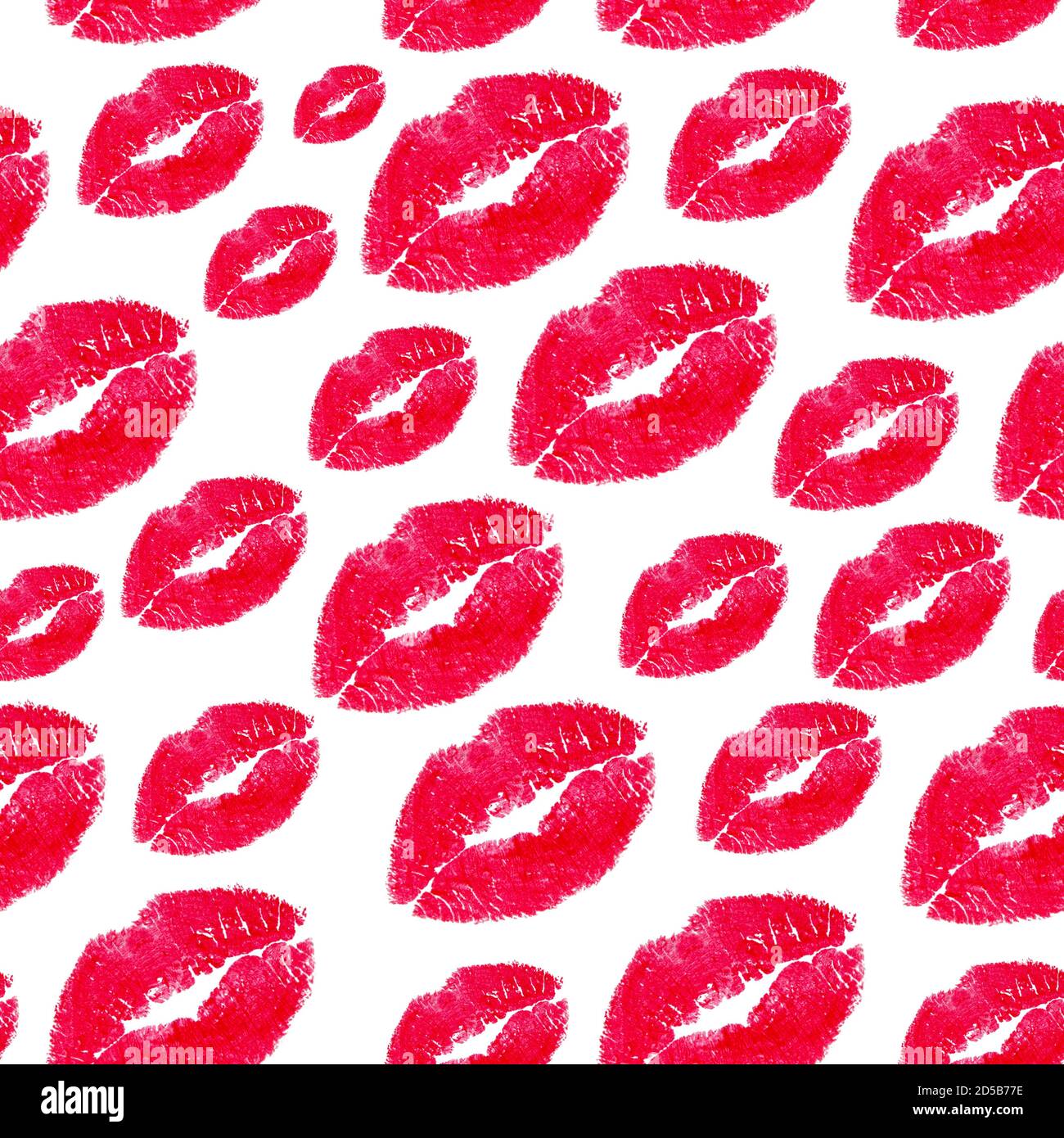 Seamless pattern kiss red lipstick on isolated white background. Stock Photo