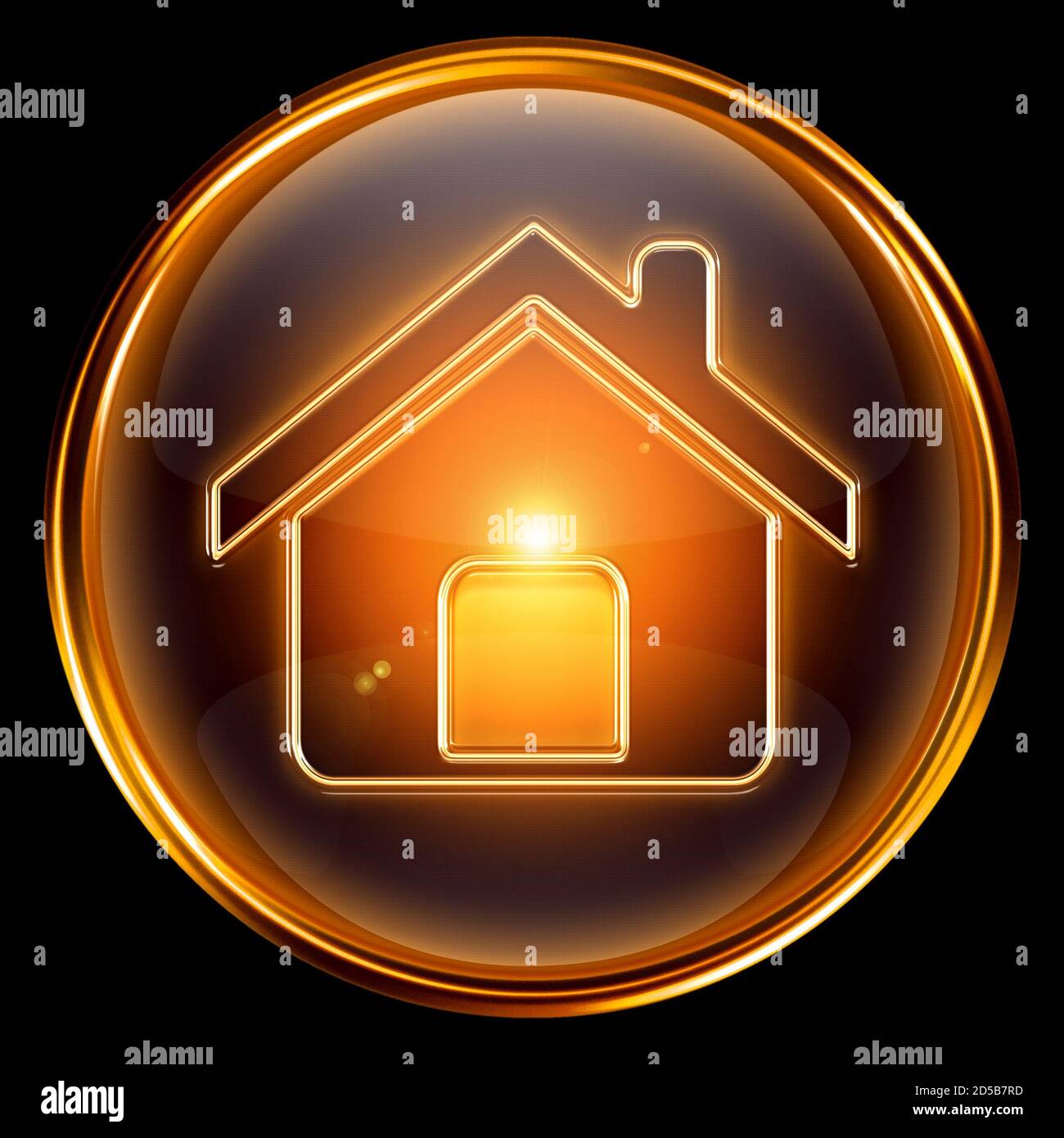 House icon gold, isolated on black background Stock Photo - Alamy